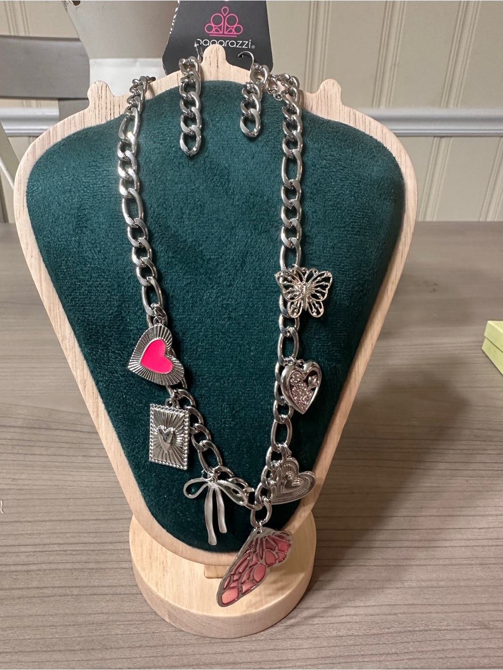 Paparazzi Silver Heart & Butterfly Charm Necklace - with matching  earrings